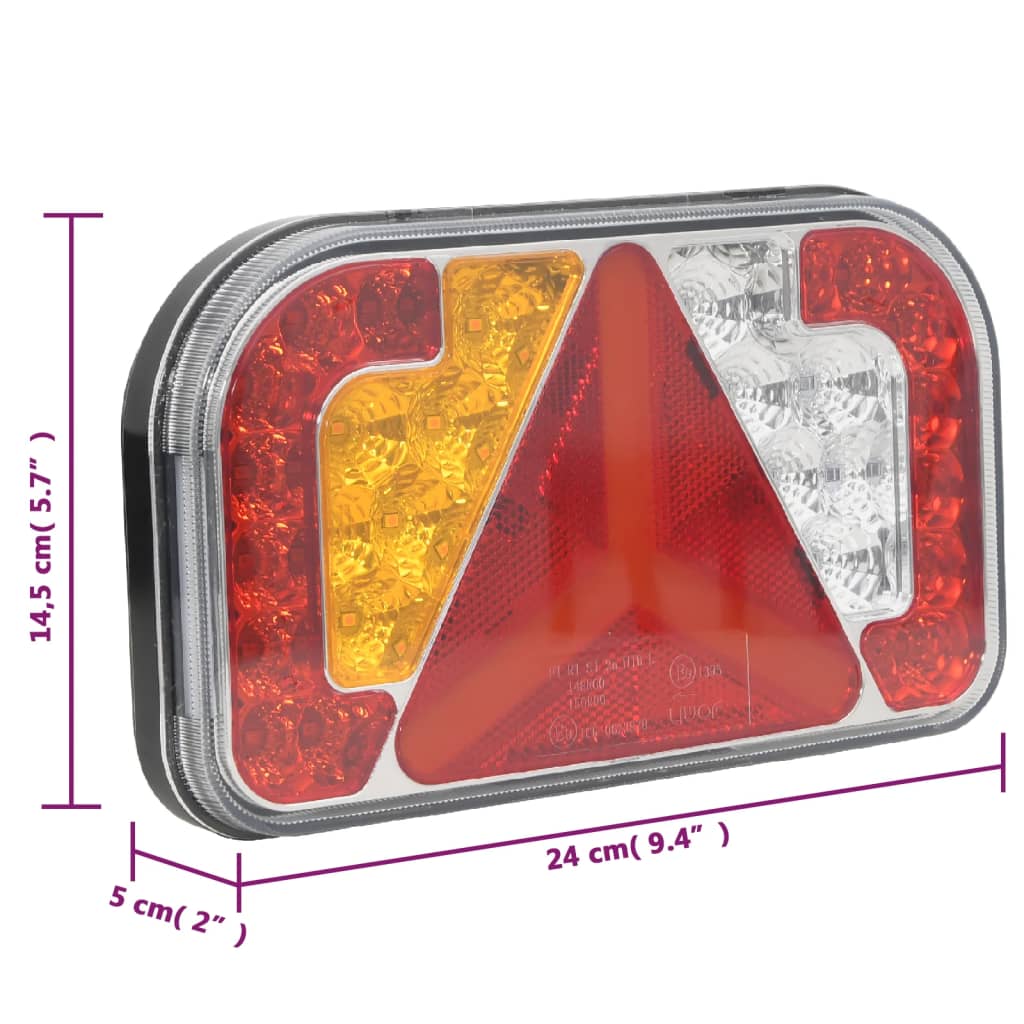 Světla na přívěs 2 ks červená 24 x 5 x 14,5 cm 12V LED žárovky
