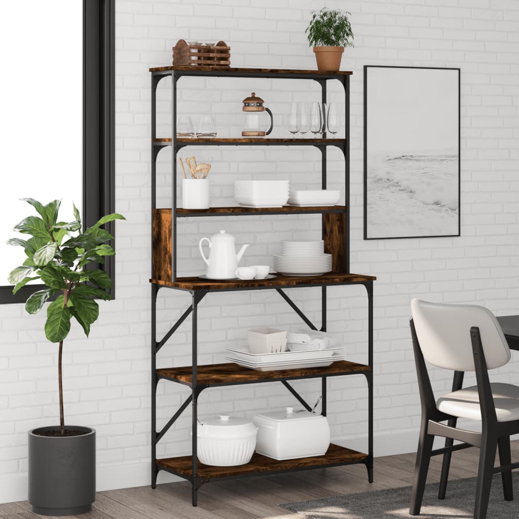 Kuchyňský regál 6patrový kouřový dub 90 x 40 x 180 cm kompozit