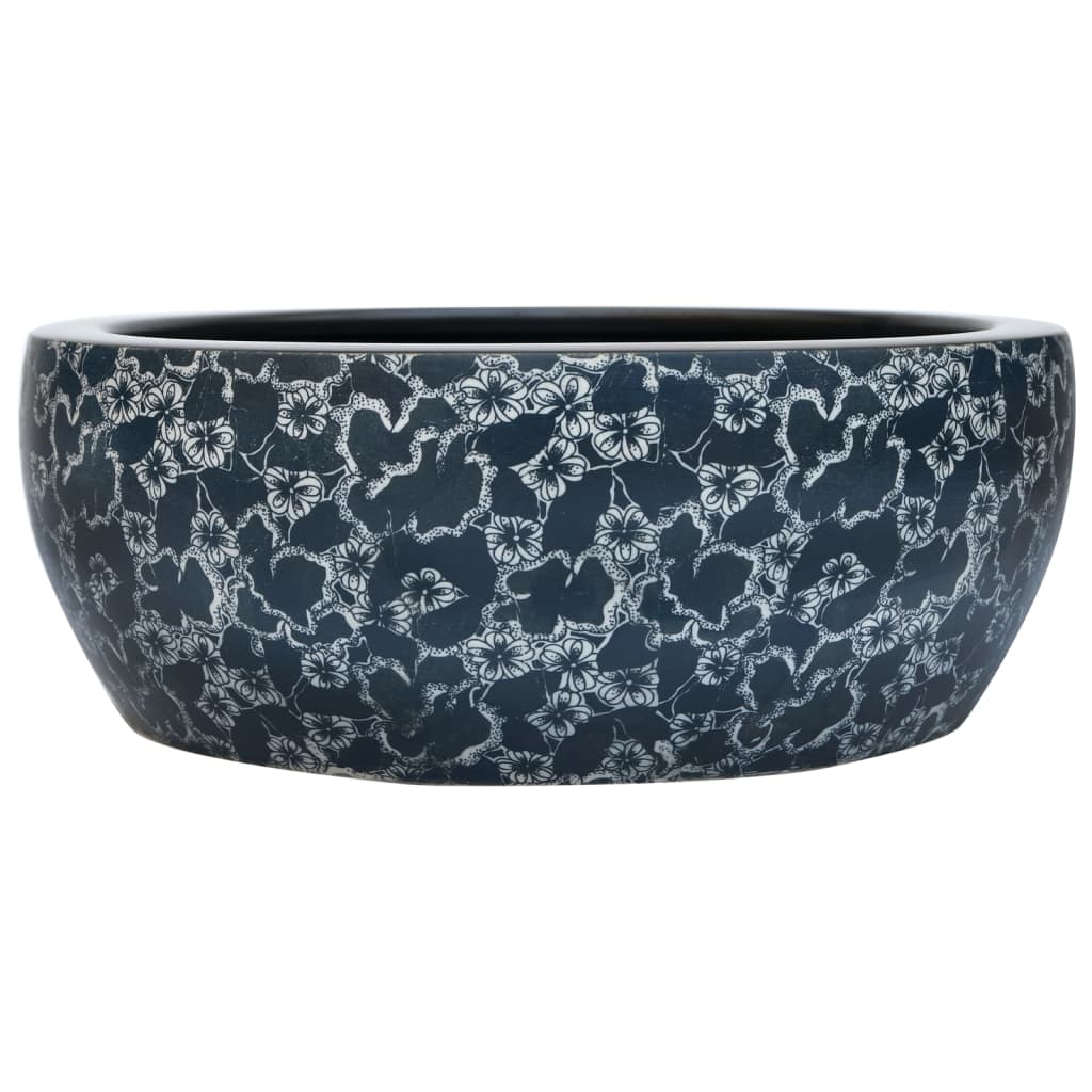 Umyvadlo na desku černé a modré kulaté Φ 41 x 14 cm keramika