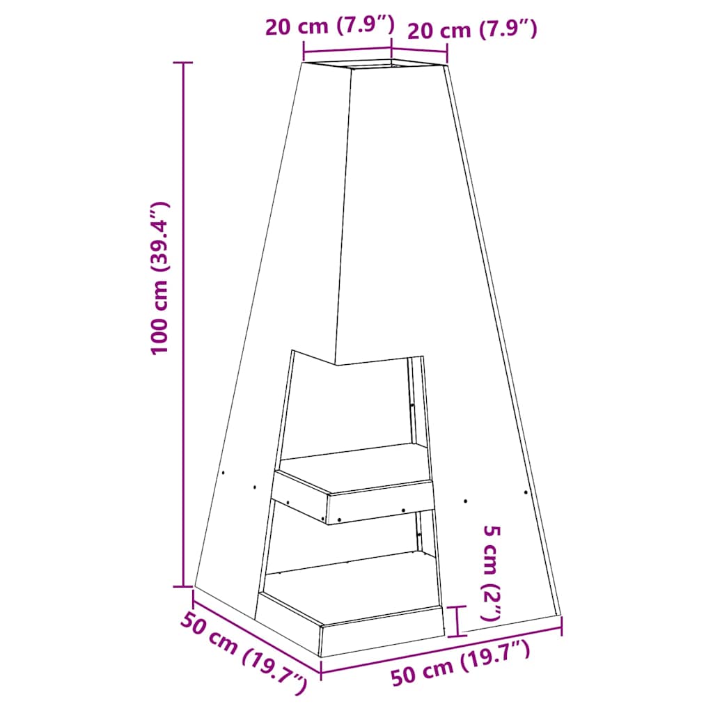 Ohniště Černá 50 x 50 x 100 cm Ocel