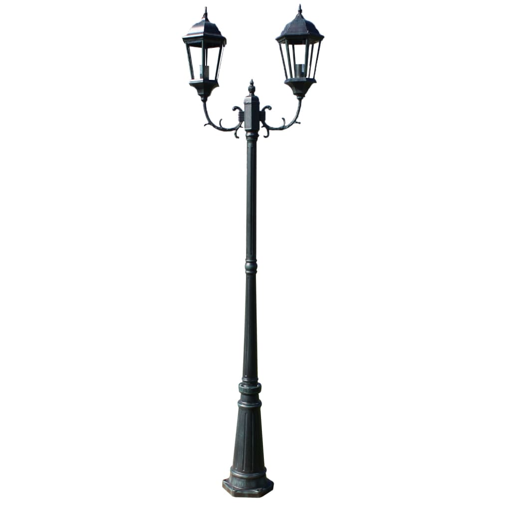 Zahradní lampa vysoká 2ramenná 230 cm tmavě zelená/černá hliník