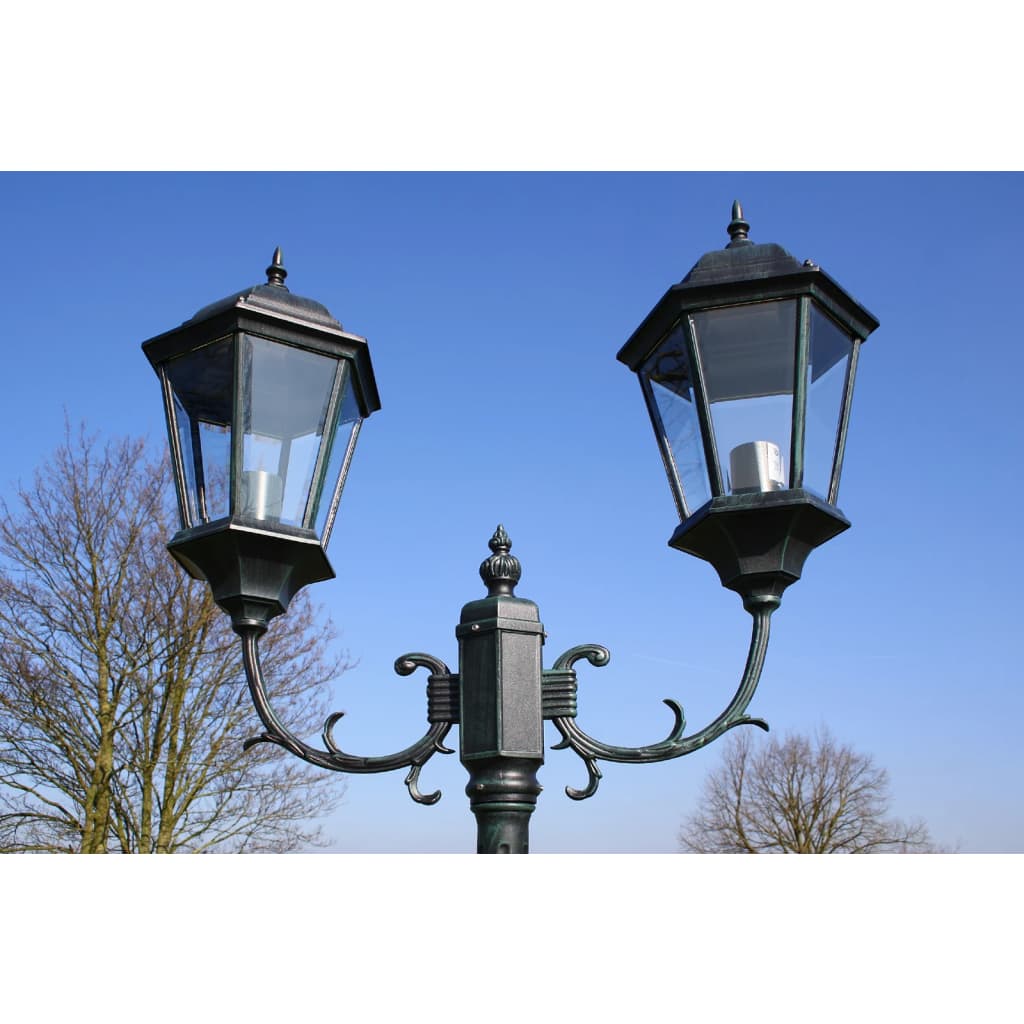 Zahradní lampa vysoká 2ramenná 230 cm tmavě zelená/černá hliník