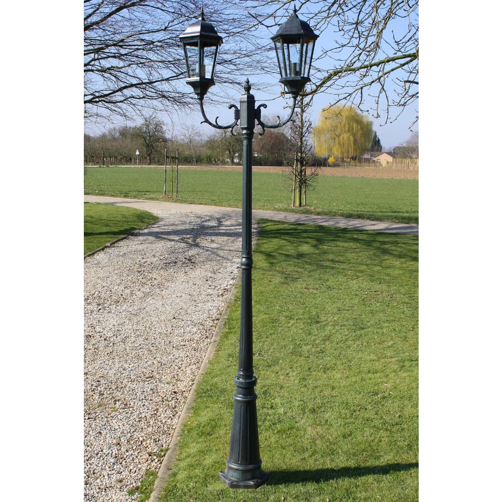 Zahradní lampa vysoká 2ramenná 230 cm tmavě zelená/černá hliník