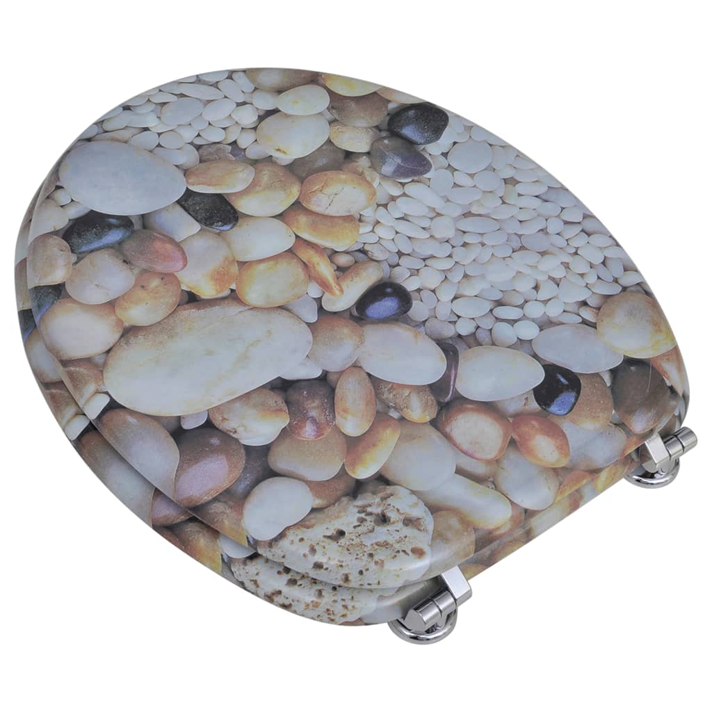 WC sedátko z MDF s víkem, potisk s motivem oblázků