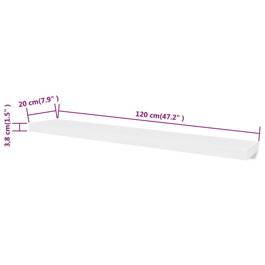 2 bílé nástěnné plovoucí MDF police na knihy a DVD