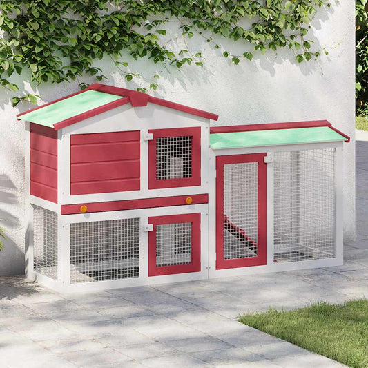 Velká venkovní králíkárna červeno-bílá 145 x 45 x 84 cm dřevo