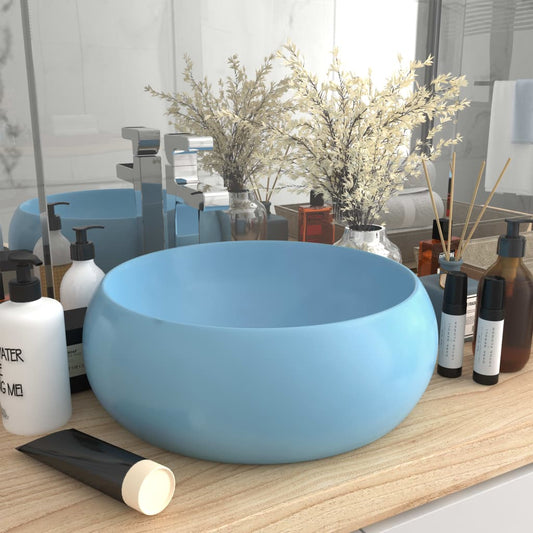 Luxusní umyvadlo kulaté matné světle modré 40 x 15 cm keramické