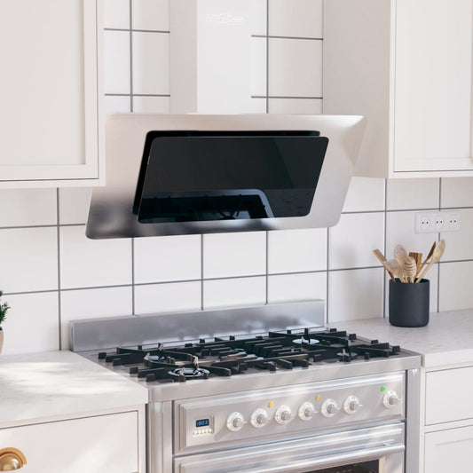 Nástěnná digestoř 90 cm nerezová ocel a tvrzené sklo stříbrná