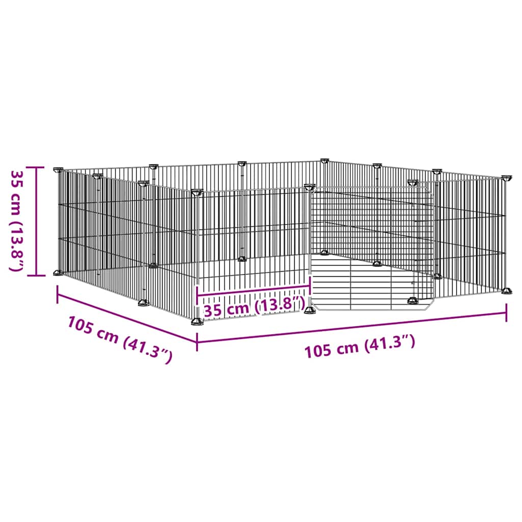 12dílná klec pro domácí mazlíčky s dvířky černá 35 x 35 cm ocelová