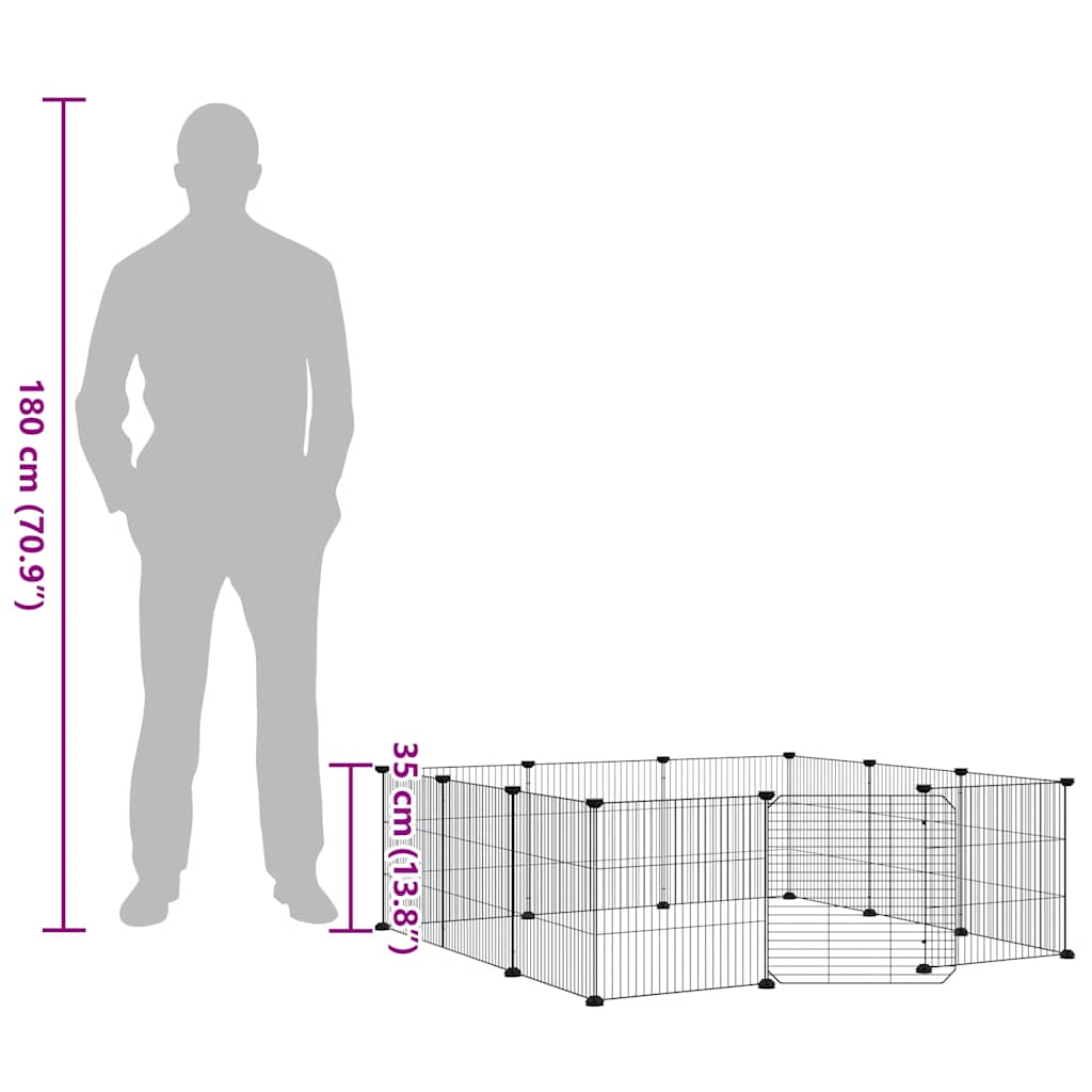 12dílná klec pro domácí mazlíčky s dvířky černá 35 x 35 cm ocelová
