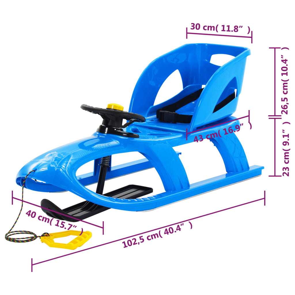 Sáně se sedadlem a volantem modré 102,5x40x23 cm polypropylen
