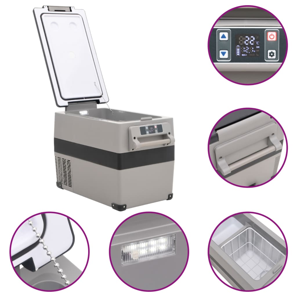 Chladicí box s rukojetí a adaptérem černý a šedý 35 l PP a PE