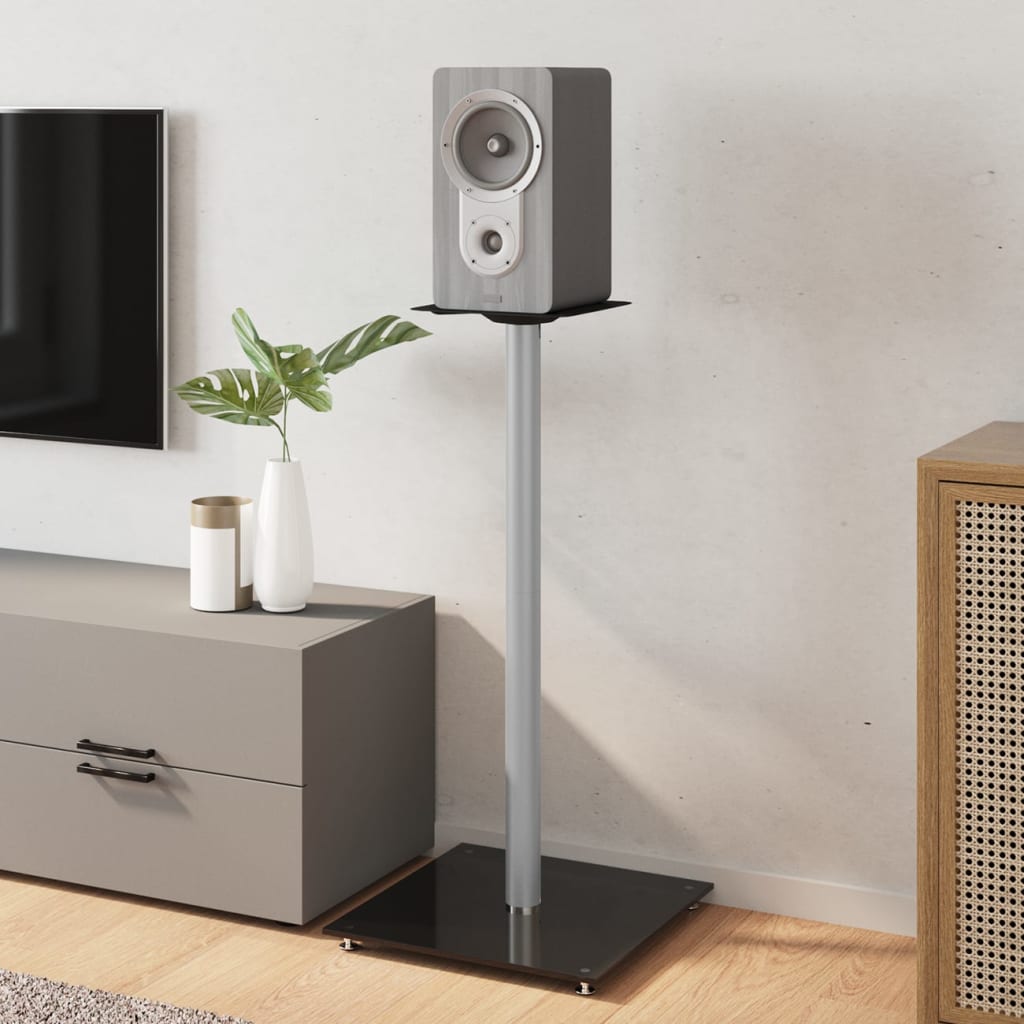 Stojany na reproduktor 2 ks černé a stříbrné sklo 1 sloupek