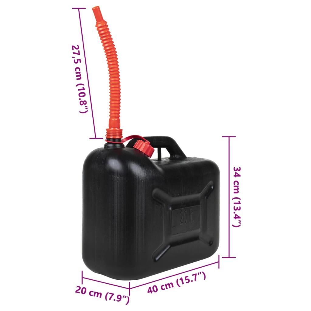 Kanystry na pohonné hmoty s ohebnou hubicí 3ks černé 20 l plast