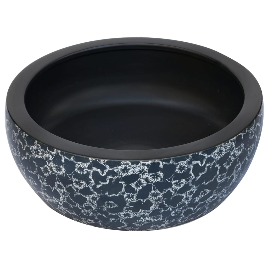 Umyvadlo na desku černé a modré kulaté Φ 41 x 14 cm keramika