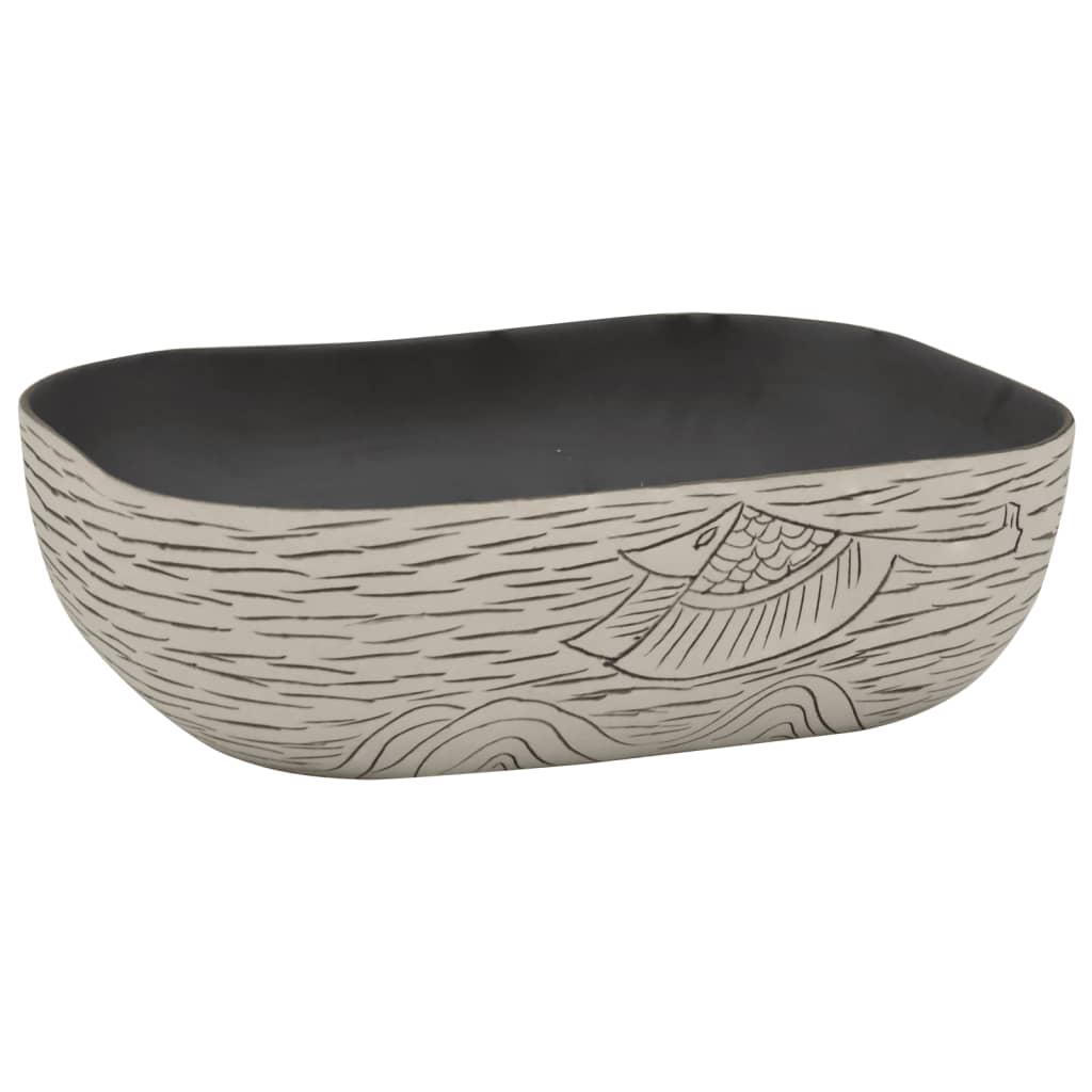 Umyvadlo na desku šedé a černé obdélník 48x37,5x13,5cm keramika