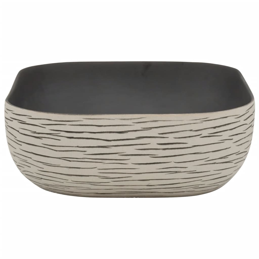 Umyvadlo na desku šedé a černé obdélník 48x37,5x13,5cm keramika