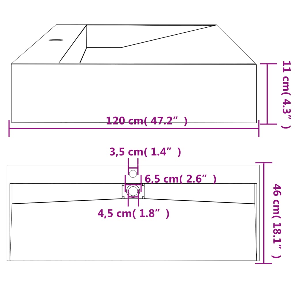 Umyvadlo 120x46x11 cm minerální/mramorový kompozit antracitové