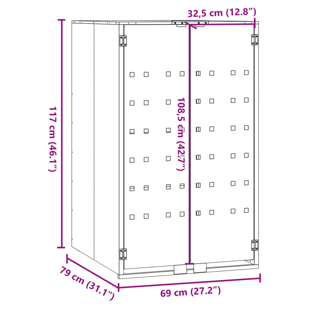 Box na 1 popelnici antracitový 69 x 79 x 117 cm ocel