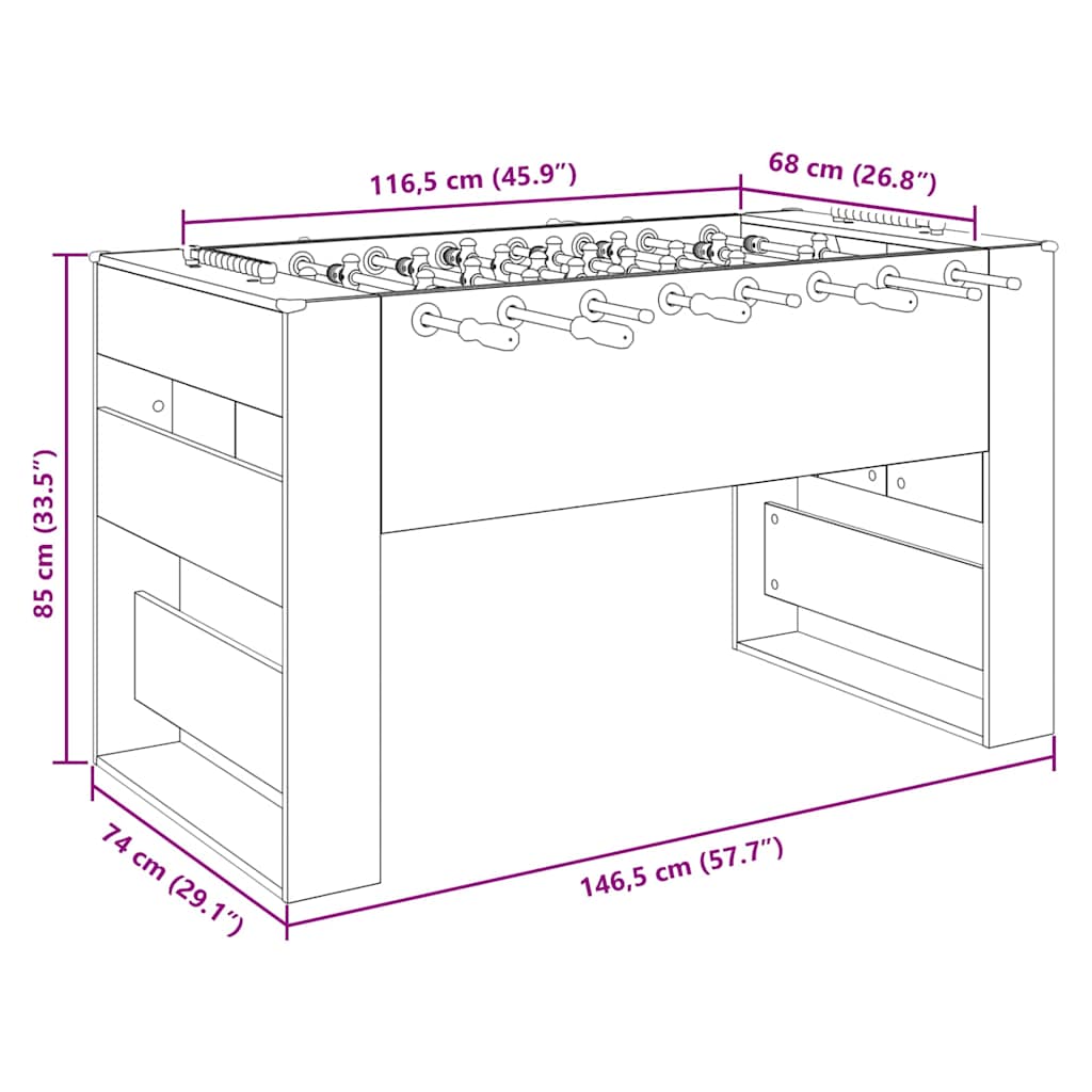 Fotbalový stůl 2 pcs Kouřový dub 146,5 x 74 x 85 cm