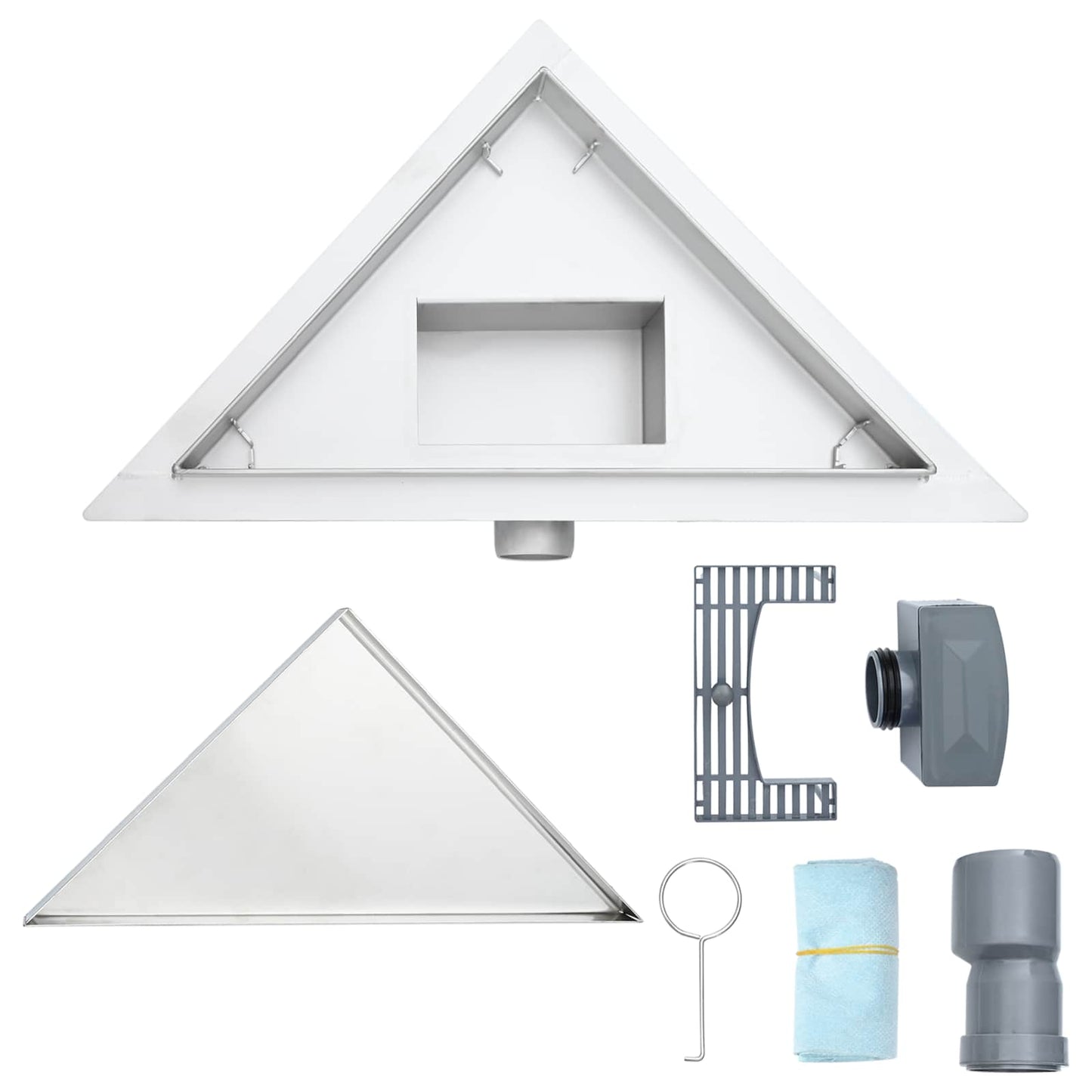 2 v 1 trojúhelníkový sprchový odtok Stříbrná 25 x 25 cm