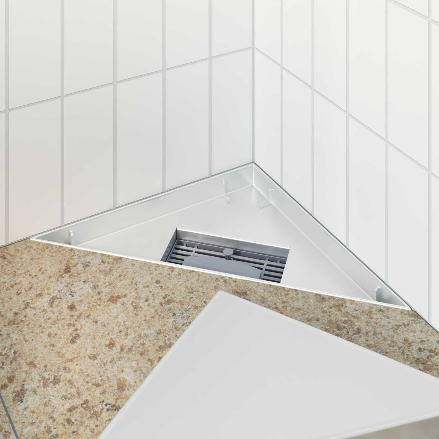 2 v 1 trojúhelníkový sprchový odtok Stříbrná 25 x 25 cm