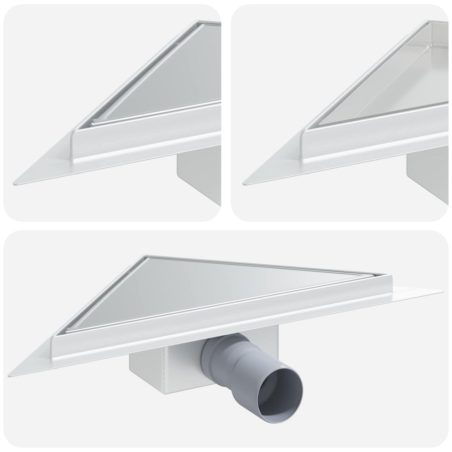 2 v 1 trojúhelníkový sprchový odtok Stříbrná 25 x 25 cm